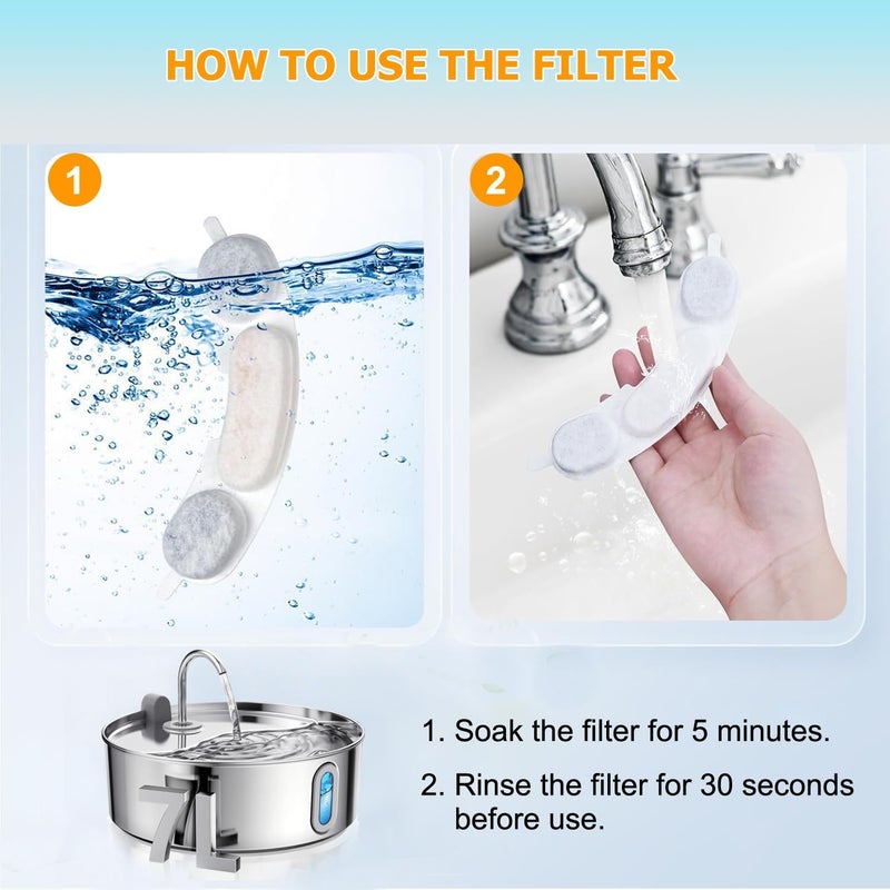 OUPUSES 12 Pack Dog Water Replacement Filters Compatible with Smartoo 7L / 236oz / 1.8Gal Stainless Steel Dog Water Fountain, Pet Dog Fountain Filter Replacement,12 Filters + 12 Sponge - Image 5